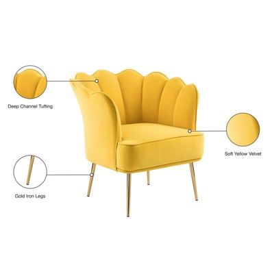 Sculpted Yellow Velvet Accent Chair with Gold Iron Legs