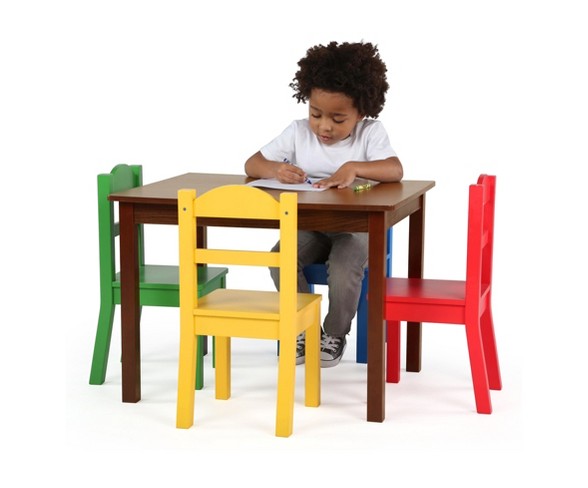 Tot Tutors Set of 4 Chairs With Discover Kids Wood Table Dark Walnut