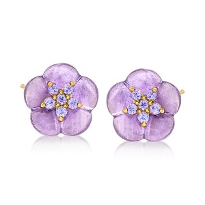 Ross-Simons 5.50 ct. t.w. Amethyst and .30 ct. t.w. Tanzanite Flower Earrings in 18kt Gold Over Sterling - 1 of 3
