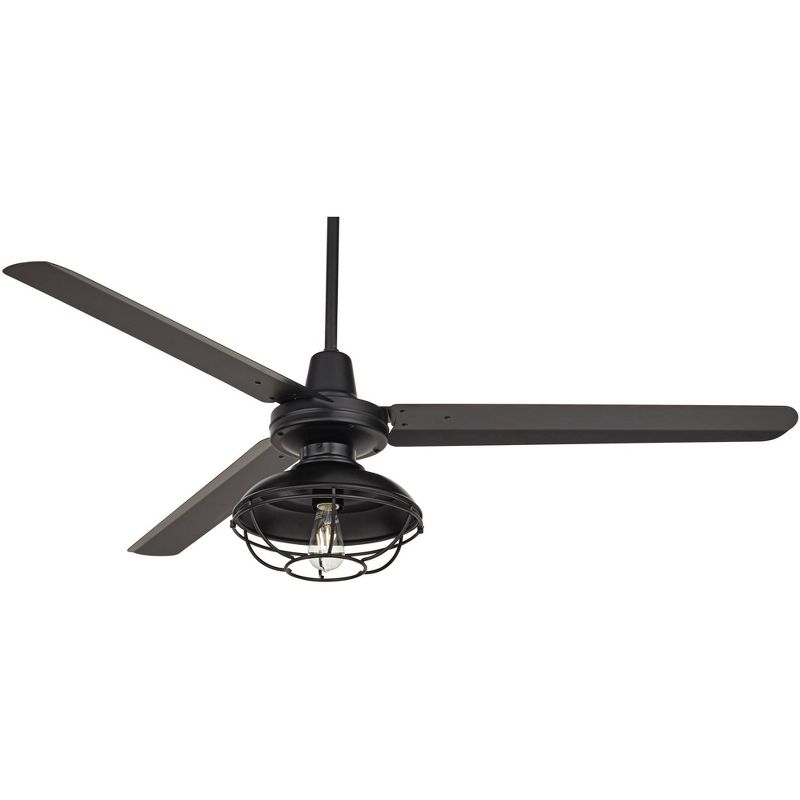 60" Casa Vieja Turbina Industrial Modern Indoor Outdoor Ceiling Fan with LED Light Remote Control Matte Black Caged Damp Rated for Patio Exterior, 1 of 10