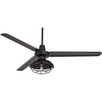 60" Casa Vieja Turbina Industrial Modern Indoor Outdoor Ceiling Fan with LED Light Remote Control Matte Black Caged Damp Rated for Patio Exterior