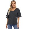 Coolmee Women's Blouses Ruffle Sleeve T Shirts V Neck Double Tiered Bell Sleeve Top - 2 of 4