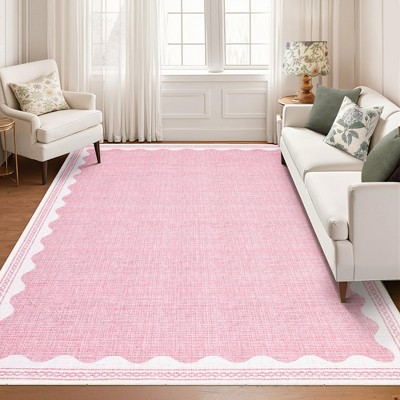 homfan Scalloped Washable Rug w/ Non-Slip Back - Modern Low-Pile Carpet for Living Room, Bedroom