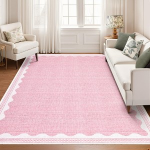 homfan Scalloped Washable Rug w/ Non-Slip Back - Modern Low-Pile Carpet for Living Room, Bedroom - 1 of 4
