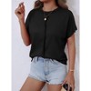 Women's Casual Waffle Knit Crew Neck Short Sleeve Loose Top - 3 of 4