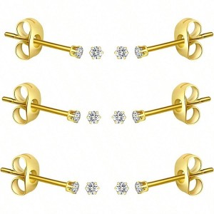 6 Pairs Tiny Women's Stainless Steel Stud Earrings, Hypoallergenic Surgical Steel Set, 2mm 3mm 4mm - 1 of 4