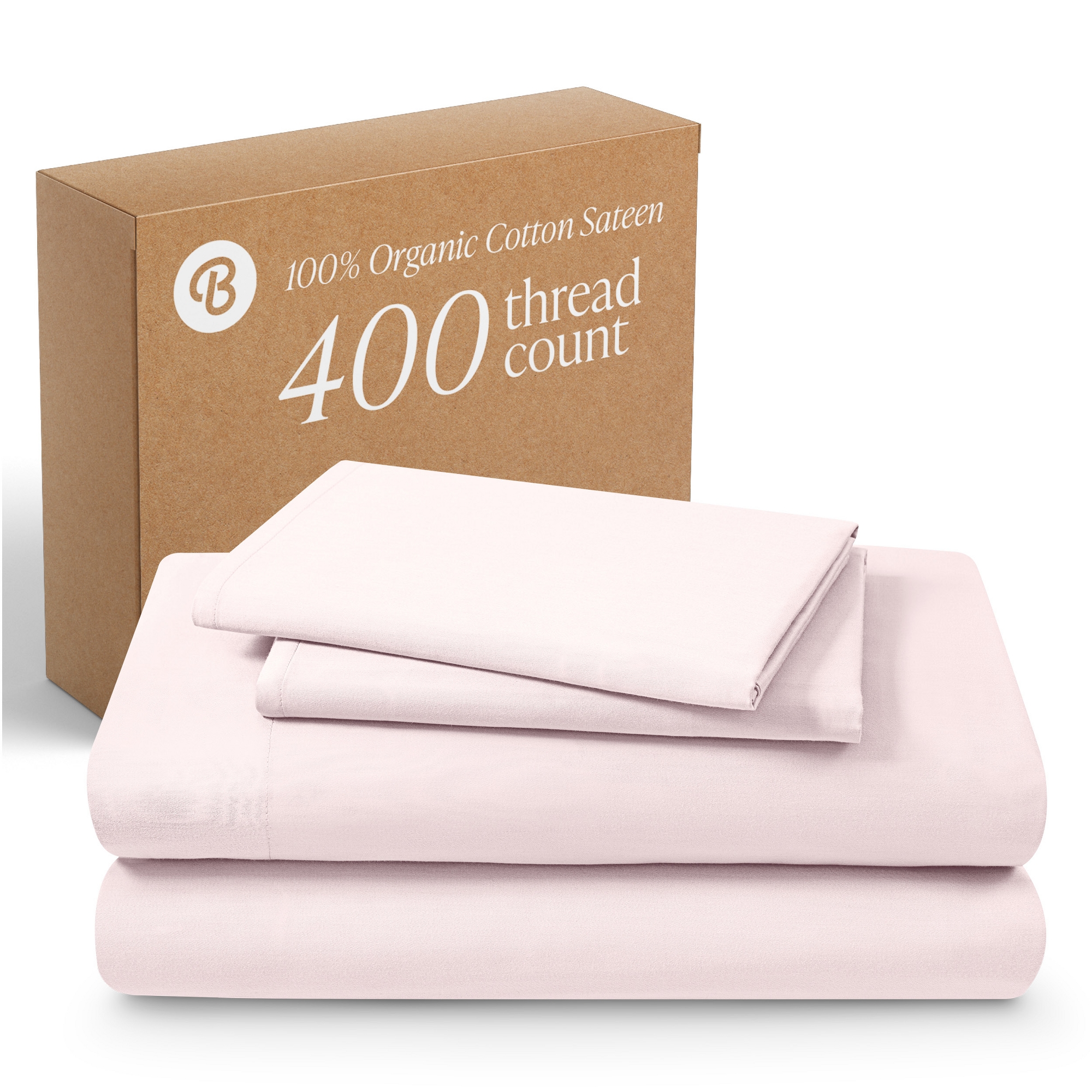 4 Piece 400 Thread Count Organic Cotton Sateen Bed Sheet Set by Bare Home - King, Dusty Pink