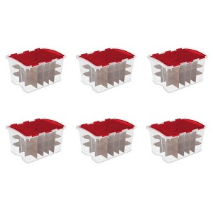 Sterilite 48 Quart Stackable Holiday Christmas 45 Ornament Storage Box (6 Pack) - 1 of 4
