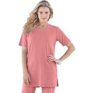 Roaman's Women's Plus Size Notch Neck Soft Knit Tunic - 1 of 4