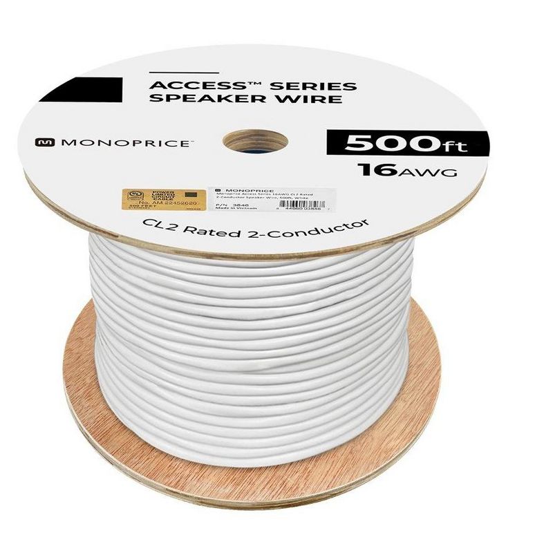 Monoprice Speaker Wire, CL2 Rated, 2-Conductor, 16AWG, 500ft, White, 3 of 7