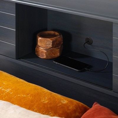 Twin Blueberry Oak Platform Bed with Storage and Headboard