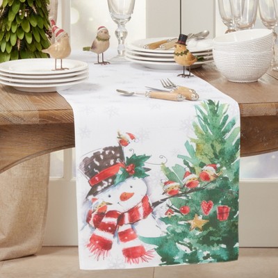 Winter Snowman Polyester Holiday Table Runner