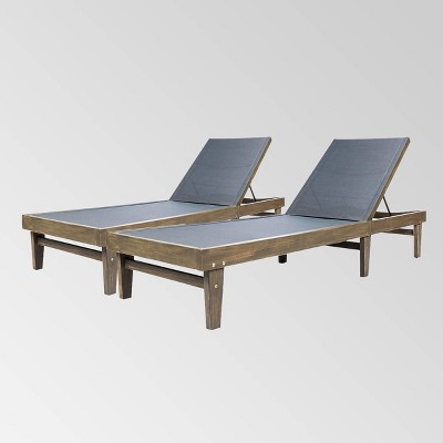 Summerland 2pk Wood & Mesh Chaise Lounge - Gray/Dark Gray Mesh - Christopher Knight Home