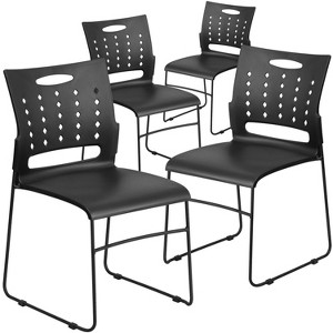 Flash Furniture 4 Pack HERCULES Series 881 lb. Capacity Black Sled Base Stack Chair with Air-Vent Back - 1 of 1