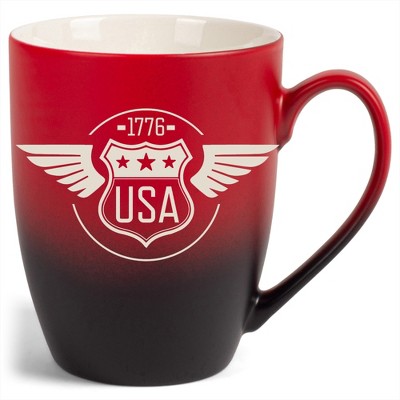 100 North United States of America 10 Ounce Red and Black Two Toned Ombre, Comfortably Fits Your Hands, Ceramic Tea Coffee Cup Mug, USA 1776