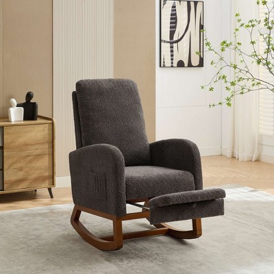 Xiyuyeu Boucle Glider Rocking Chair With Retractable Footrest And High ...