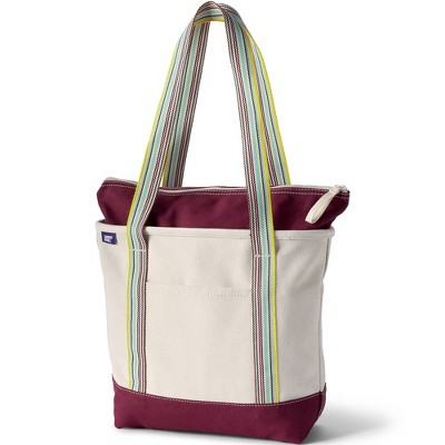 Lands' End Zip Top Long Handle Canvas Tote Bag