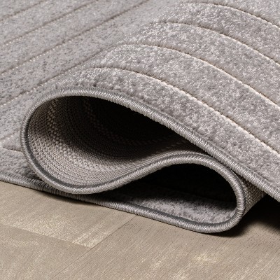 Gray and Ivory Striped Synthetic 8' x 10' Area Rug