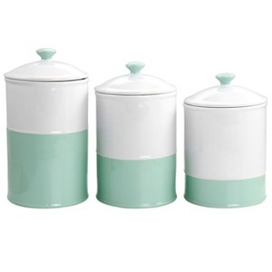 Gibson Stoneware Canister and Lid 3 Piece Set in Mint and White - 1 of 4