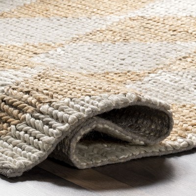 Natural and Ivory Diamond Striped Jute Blend 8x10 Area Rug