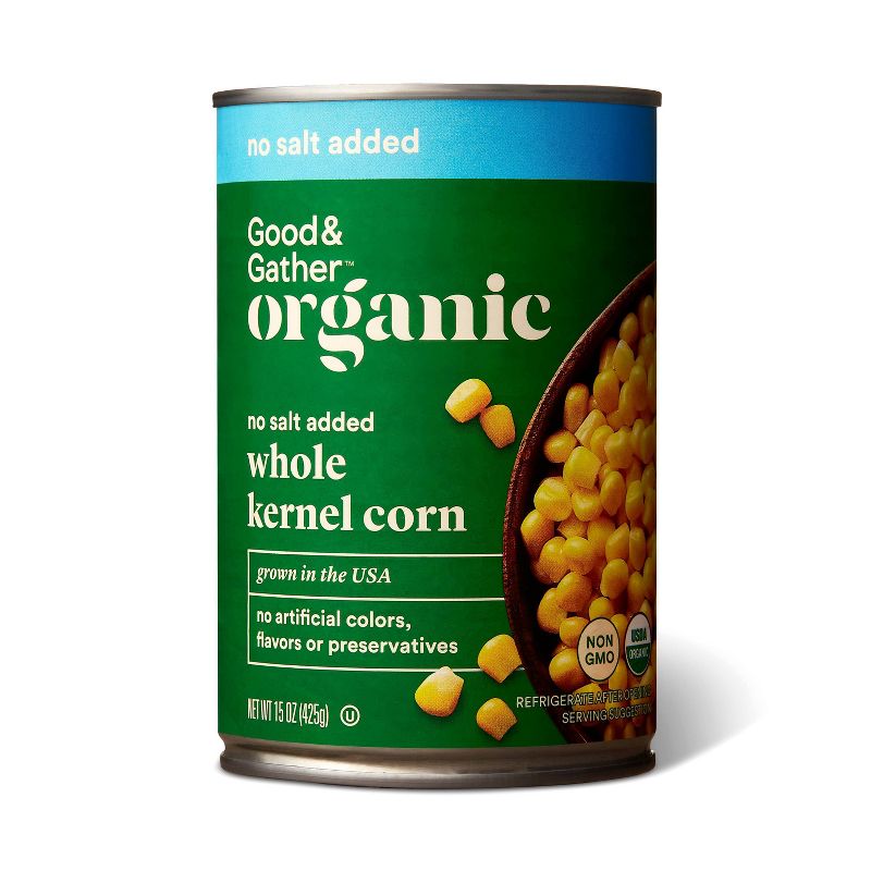 Organic No Salt Added Whole Kernel Corn - 15oz - Good &#38; Gather&#8482;, 1 of 5