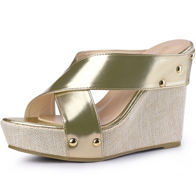 Perphy Women's Open Toe Platform Linen Slide Wedge Heel Sandals