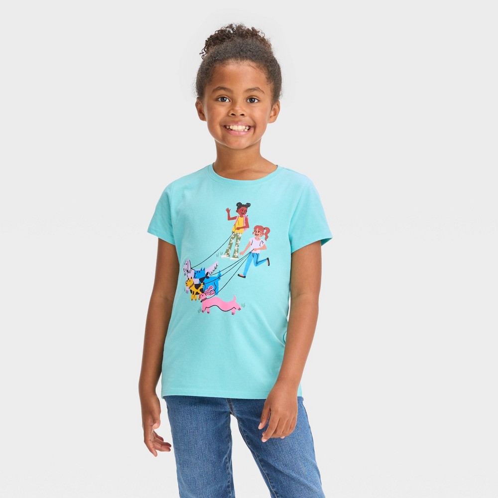 Girls' Short Sleeve Graphic T-Shirt - Cat & Jack™ Aqua Green L