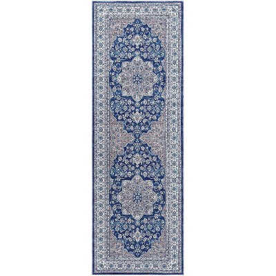 Vintage Washable Area Rug, Floral Medallion, Ultra Soft Accent Carpet for Living Room, Bedroom, Entryway, Non-Slip, Low-Pile