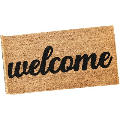 Sunnydaze Indoor/Outdoor PVC and Coir Decorative Porch Entryway Doormat Rug - 17" x 30" - Tan/Black Welcome
