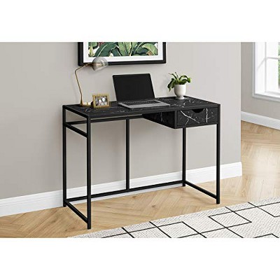 Modern Industrial 42'' Black Marble-Look Home Office Desk with Drawer