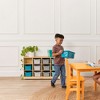 ECR4Kids 12 Cubby Mobile Tray Cabinet with 15 Scoop Front Storage Bins, 3x4, Natural - 4 of 4