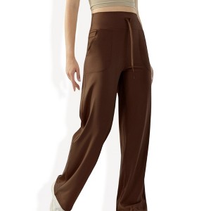 Anna-Kaci Active Women's High Waisted Wide Leg Lounge Pants with Drawstring and Pockets - 1 of 4