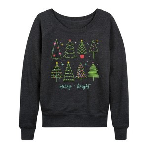 Women's - Instant Message - Christmas Trees Lightweight French Terry Wide Neck Long Sleeve Graphic Shirt - 1 of 4