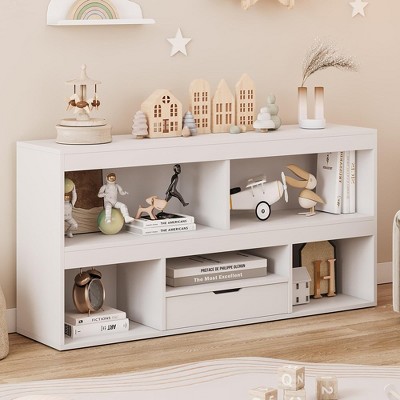 oy Storage Organizer 5 Cubes Kids Bookshelf with Drawer Wooden Storage Cabinet Playhouse Shelves Cabinet