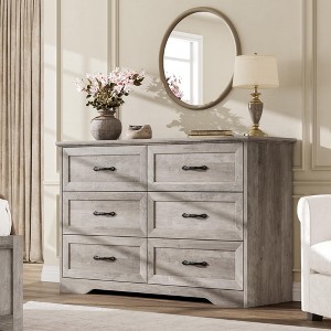 6 Drawers Dresser for Bedroom, Farmhouse Modern Wooden Dresser, Chest of Drawers with Wide Metal Handle, for Bedroom,Living Room,Kids Room - 1 of 4