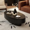 Modern Oval Living Room Tea Table,CoffeeTable With Handcrafted Relief Sturdy Wooden Pedestal,Wooden Olive Shaped Coffee Table-Coolbibila - 2 of 4