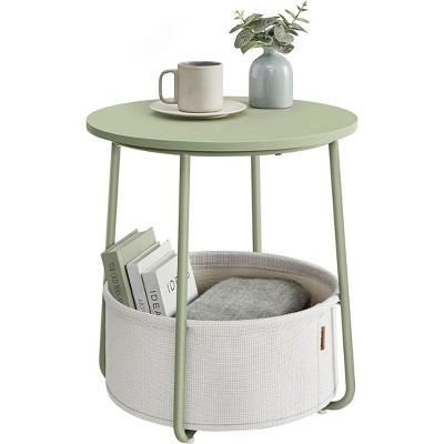 Simple Trending Small Bedside Table with Fabric Basket Laurel Green + Cream White