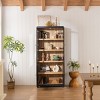 Mid-Century Display Cabinet with Tempered Glass Doors and Adjustable Shelves, 74 in Tall for Living Room or Office-3irtyhousy - 2 of 4