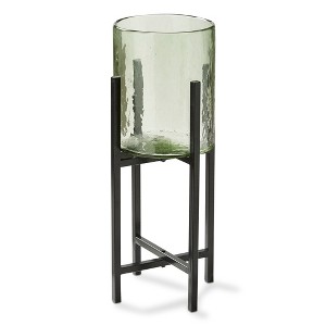 tagltd Recycled Glass Hurricane Pillar Candle Holder with Stand Small, 8.0L x 8.0W x 19H inches, Decorative Use Only - 1 of 2