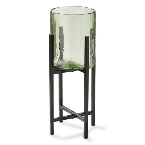 tagltd Recycled Glass Hurricane Pillar Candle Holder with Stand Small, 8.0L x 8.0W x 19H inches, Decorative Use Only - image 1 of 2