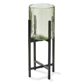 tagltd Recycled Glass Hurricane Pillar Candle Holder with Stand Small, 8.0L x 8.0W x 19H inches, Decorative Use Only