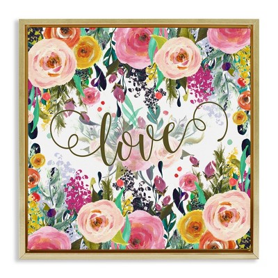 Stupell Industries Elegant Love Floral Pattern Black Framed Floater Canvas Wall Art