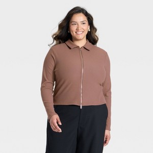 Women's Long Sleeve Brushed Ribbed Polo Zip-Up Jacket - A New Day™ - 1 of 3