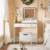 Vanity Desk with LED Light Mirror and Charging Station, Small Vanity Set with Storage Stool, 4 Open Shelves and 2 Drawers, Makeup Vanity Table - 2 of 4
