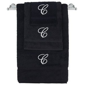 BC BARE COTTON Monogrammed Towel Set, Personalized Gift, Set of 3 - Black - White Script - 1 of 4