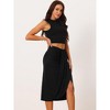 Seta T Women's Casual Sleeveless Summer Two Piece Crop Top and Side Split Draped Ruched Skirt Set - 2 of 4