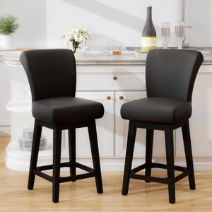 Vipbear 26/30 In Counter Height Swivel Barstool with Back,Modern Fabric Swivel Barstools Chair for Kitchen Island,Pub Upholstered Solid Wood Legs - 1 of 4
