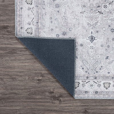 Gray Medallion Flat Woven Machine Washable Area Rug 7'7"x9'6"