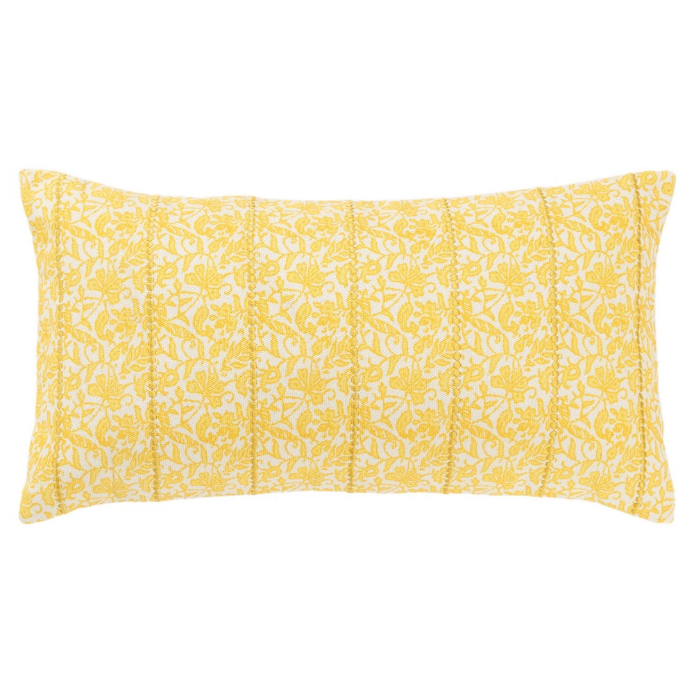 Photos - Pillowcase 14"x26" Oversized Botanical Lumbar Throw Pillow Cover Yellow - Rizzy Home
