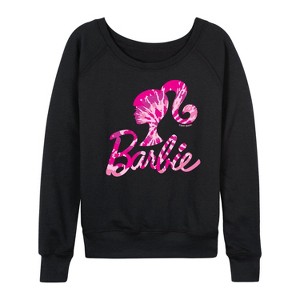 Women's - Barbie - Tie Dye Logo Lightweight French Terry Wide Neck Long Sleeve Shirt - 1 of 4